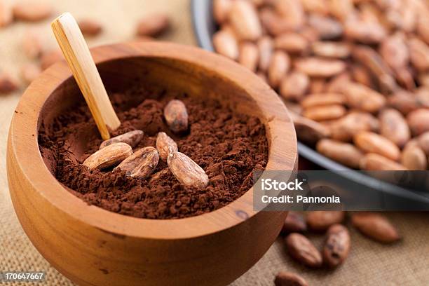 Kakaopulver Und Bohnen In Bowl Stockfoto und mehr Bilder von Kakaobohne - Kakaobohne, Kakaopulver, Bildschärfe