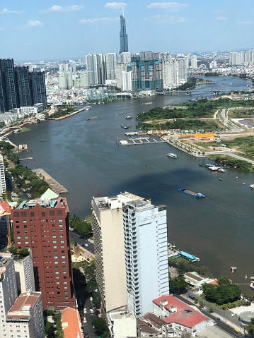 Ho Chi Minh City. Beautiful view of the city. Sun, clouds. High quality photo