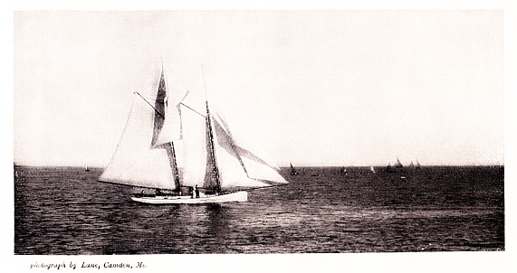Yachts in Camden Bay, Maine, USA. Sepia-toned photograph  engraving published 1896. This edition is in my private collection. Copyright is in public domain.