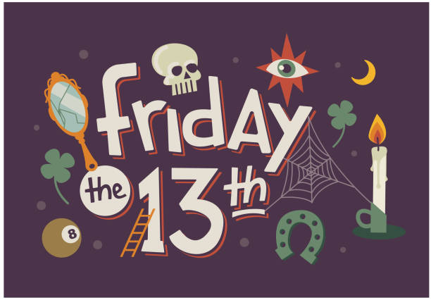 Hand lettering for friday the 13th. Vector illustrations separated on a dark background. Superstition and luck cartoon of the friday 13th stock illustrations