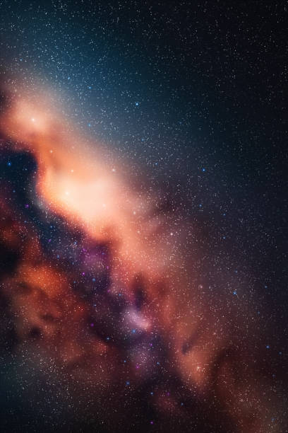 Milky Way, stars and nebula Space vector background. Night starry sky aurora borealis orange stock illustrations