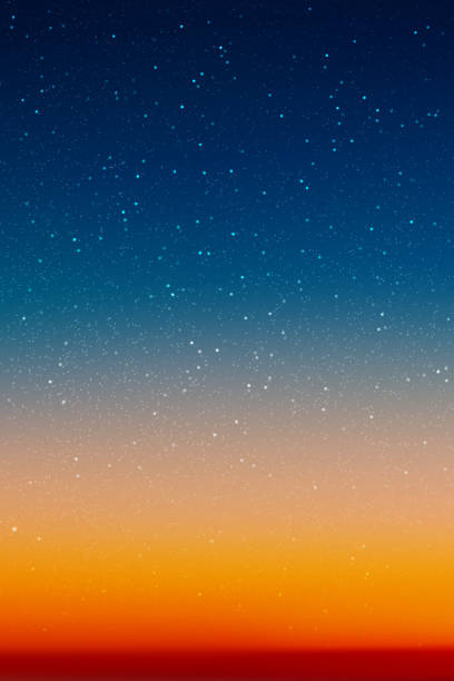 Colorful evening sky Starry night. Orange blue natural background aurora borealis orange stock illustrations