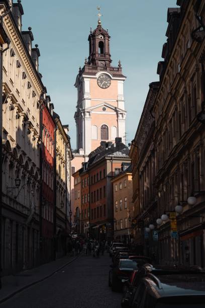 View of the church Storkyrkan during Golden Hour early September in the center of Stockholm in Gamla Stan, Sweden.