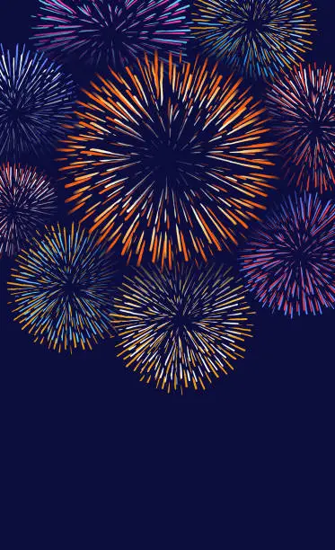 Vector illustration of fireworks show, background,