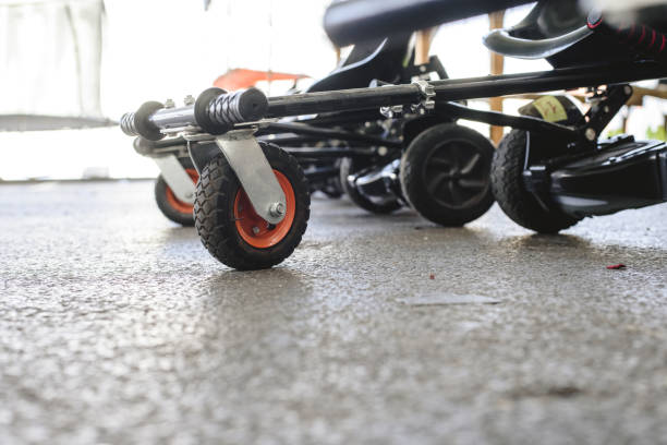 istock Wheels and direction of adapted electric scooters. 1706621814