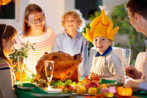 Thanksgiving family dinner. Roasted turkey meal.