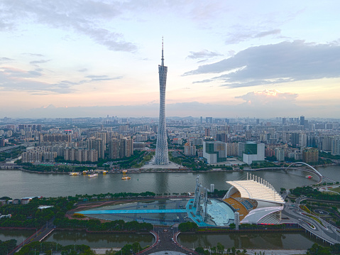 Canton Tower is a TV tower in Guangzhou, China. It's the tallest TV tower in China and the third tallest in the world. It's also the tallest tower in the People's Republic of China. The tower is 450 meters tall, with a 150-meter antenna that's 492 feet long. It has 37 floors and a gross floor area of 114,000 square meters.