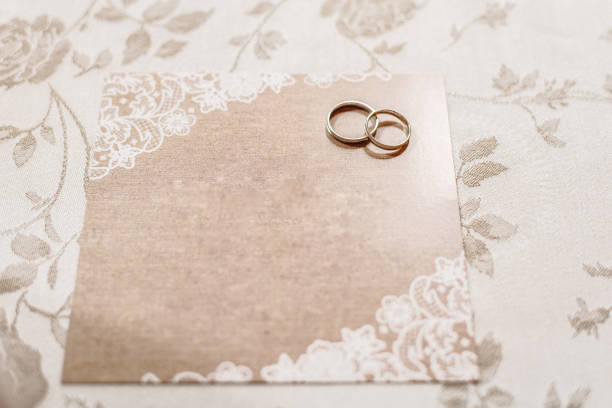 Wedding invitation card with rings, empty with space to fill with text.