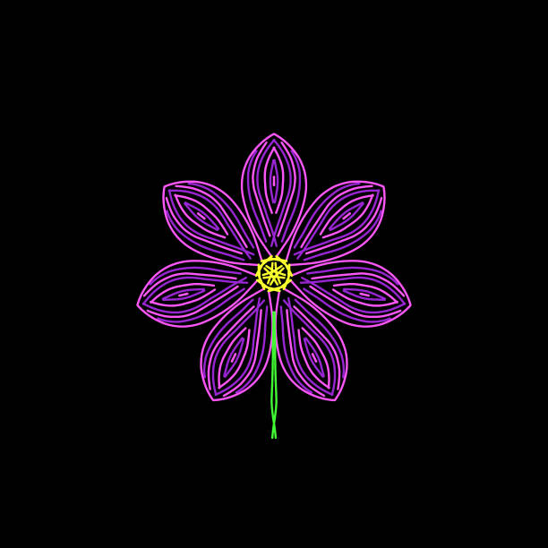 Simple composition of abstract flower with mandala shape and black background.