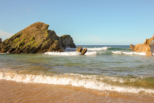 waves in a Cantabrian beach in Vicedo, Spain