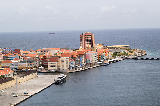 Aerial view of Willemstad Curaçao from the highest bridge on the island