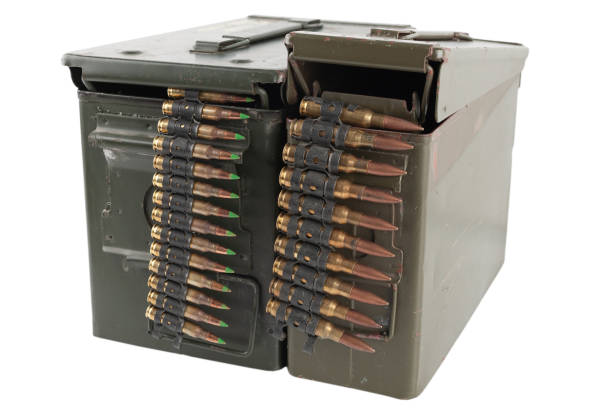 istock Ammunition belt with cartridges in ammunition boxes 1706905372