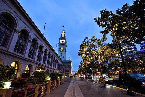 The San Francisco Ferry Building is a terminal for ferries that travel across the San Francisco Bay, a food hall and an office building. It is located on The Embarcadero in San Francisco, California.