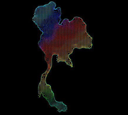 Thailand map with colorful dots, 3d render, illustration