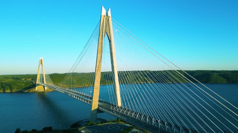 Aerial view of highway road at Yavuz Sultan Selim Bridge,  in Istanbul, Turkey