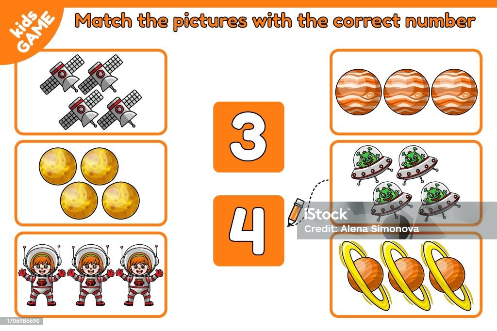 Is Matcing Objects Math Math Game Match Space Objects With Correct Number Stock Illustration ...