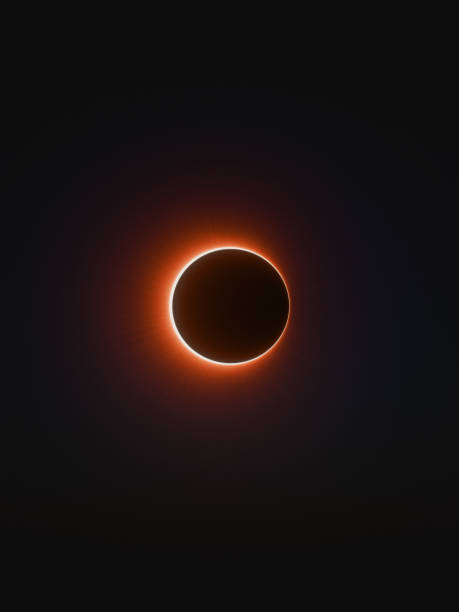 Red total solar eclipse, alignment of sun, earth and moon on a dark sky - Eclipse total de sol rojo, alineación del Sol, la Tierra y la Luna en cielo oscuro