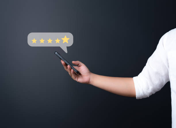 istock Customer feedback review satisfaction survey concept. Client gives rating for service experience on online application. User evaluate quality of services lead to improve quality of business services. 1707006754