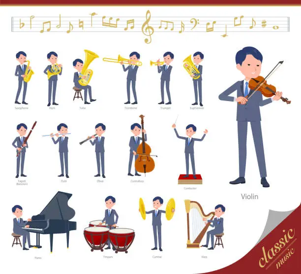 Vector illustration of A set of consultant job man on classical music performance