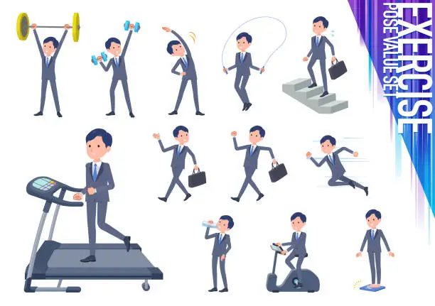 Vector illustration of A set of consultant job man on exercise and sports