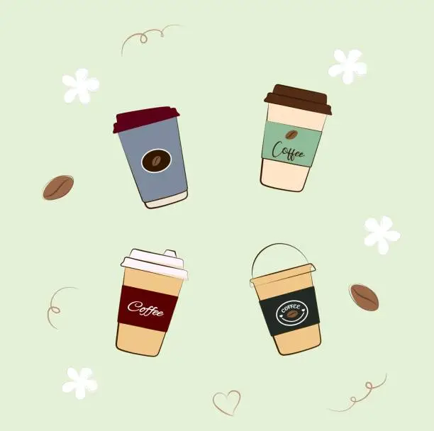 Vector illustration of Take away coffee cup color flat vector in cartoon style
