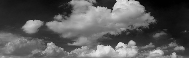 Panorama white cloud and black sky textured background