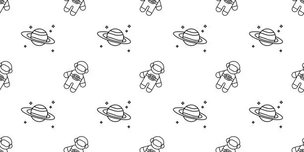 Vector illustration of Line pattern drawing of astronaut and planet