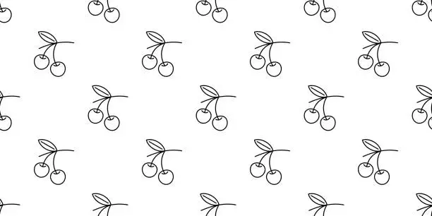 Vector illustration of Cherry fruit pattern drawing in lines