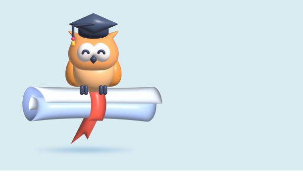 istock 3d owl illustration use graduation cap and diploma and rolling graduate certificate 1707029282