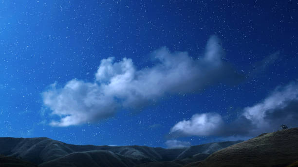 istock Green hills and landscape view with a starry sky 1707030887