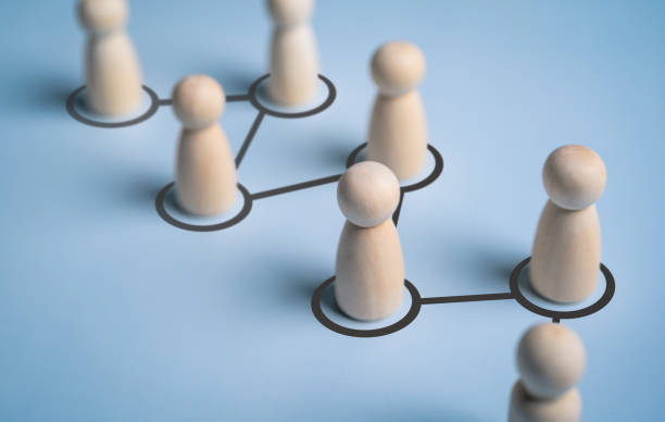 istock Social gathering and networking connections by lines with figurines. Cooperation creates a new team and links contacts communication in group. Relationship, connection, and contact between people. 1707034759