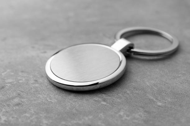 istock Metallic keychain on grey background, closeup view 1707034825