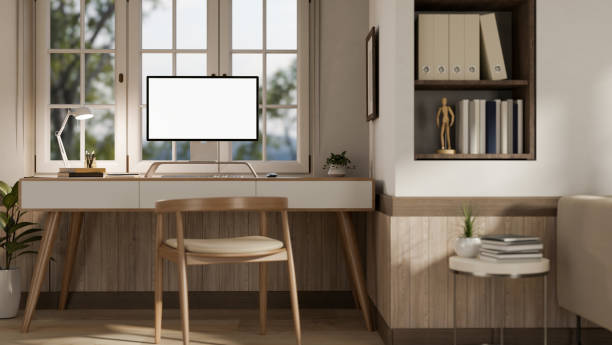 istock A modern minimalist Scandinavian home office workspace with a computer on a wooden table. 1707059875