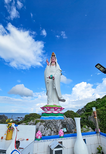Lien Ton Pagoda and Guanyin Buddha statue facing the sea, Kien Giang province