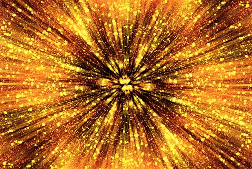 Abstract Golden Firework Explosion Background With Sparks And Scattered Particles For Wallpaper, Banner, Season, Fantasy, Game, Website, Party, Christmas, New Year