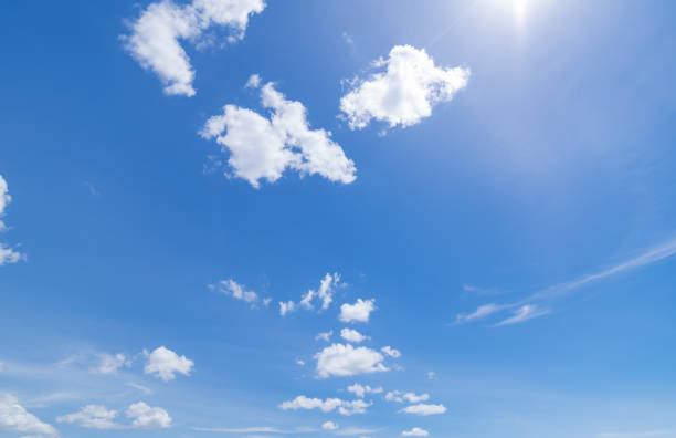 istock Panoramic view of clear blue sky and clouds, Blue sky background with tiny clouds. White fluffy clouds in the blue sky. Captivating stock photo featuring the mesmerizing beauty of the sky and clouds. 1707156326