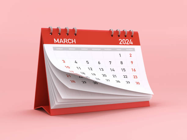 istock Red 2024 March Monthly Desktop Calendar Isolated on Pink Background 1707201454