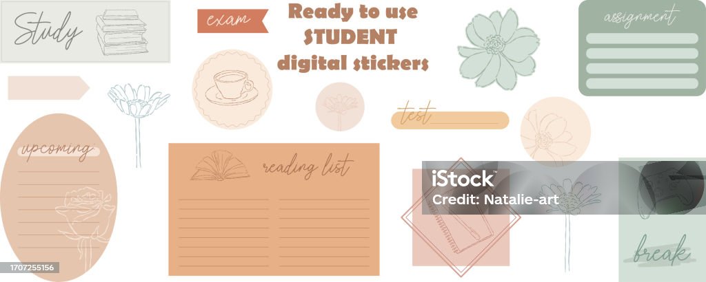 Sticker Study Planner Digital Students Digital Stickers Digital Note Papers And Stickers For Digital ...