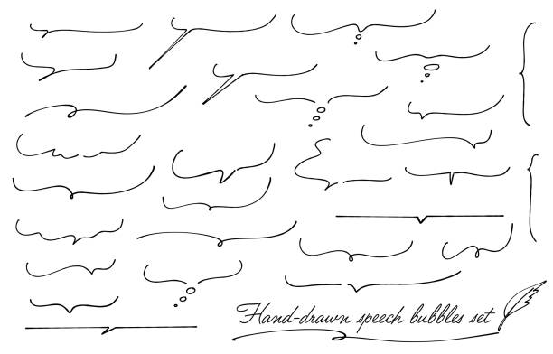 Lower part set of hand-drawn speech bubbles Lower part set of hand-drawn speech bubbles fountain pen pattern writing instrument pen stock illustrations