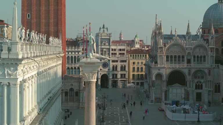 Aerial view of Venice, Italy at sunset with San Marco's Basilica and Square. 4K stock video