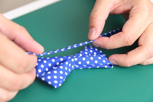 Blue polka dot fabric bow tie craft