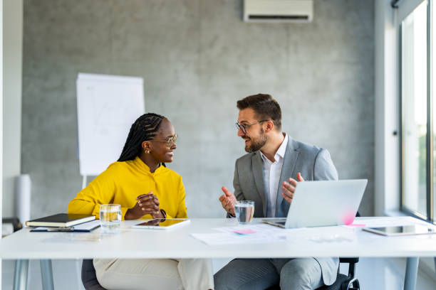 African manager express opinion share thoughts during negotiations with clients
