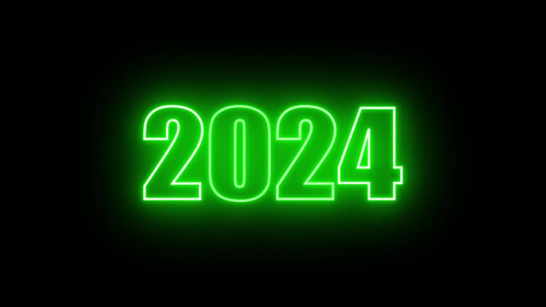 Happy new year 2024 animated text new year green neon 2024