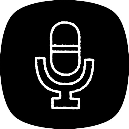 Vector illustration of a chalk styled, hand drawn microphone against a black background.