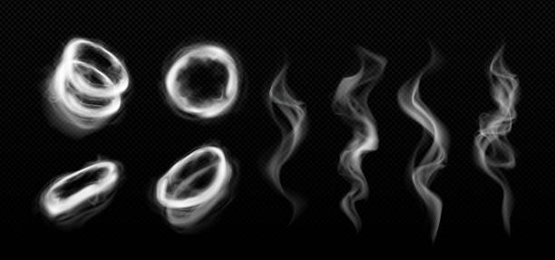 물 담뱃대 vape 연기 서클 및 토네이도 벡터 효과 - smoke circle black background abstract stock illustrations