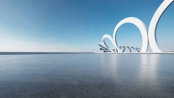 istock 3d render of abstract futuristic architecture with empty concrete floor. Scene for car presentation. 1707416423