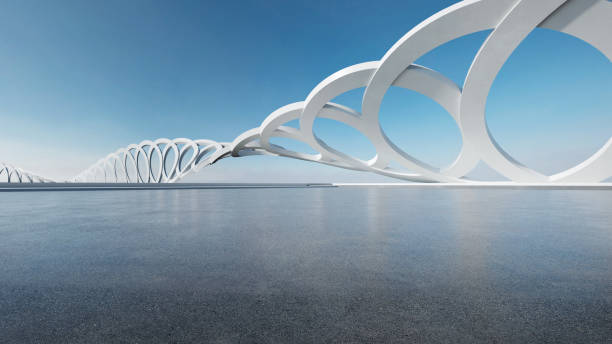 istock 3d render of abstract futuristic architecture with empty concrete floor. Scene for car presentation. 1707416439
