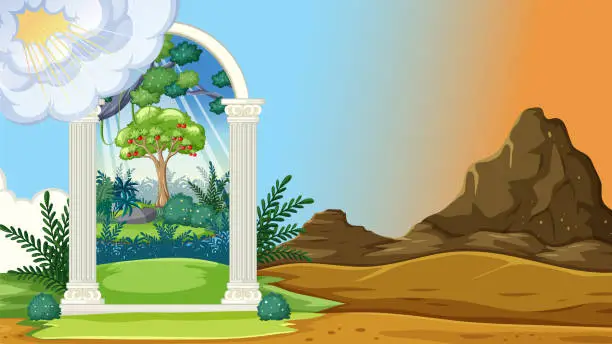 Vector illustration of Garden of Eden Cartoon Background Scene