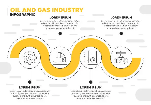 Vector illustration of Oil and Gas Industry Infographic Template - Energy, Exploration, Petroleum, Fuel Icons