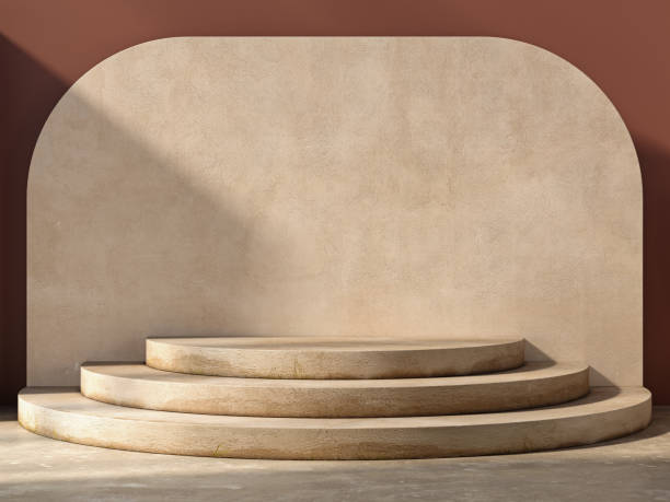 istock Architecture composition podium with stairs and plaster wall. 3d render illustration. 1707474367